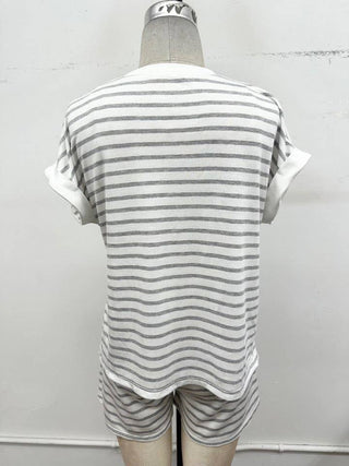 Lola Striped Lounge Tee + Shorts Set | White + Gray