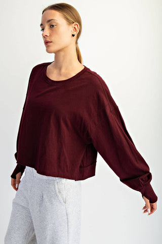 Cotton Slub Open Back Long Sleeve Top | White