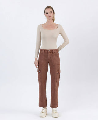 Vervet High Rise Patch Pocket Cargo Straight Jeans | Red Brick