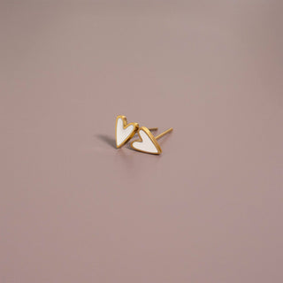 White Heart Stud Earrings | 18K Gold PVD + Stainless Steel