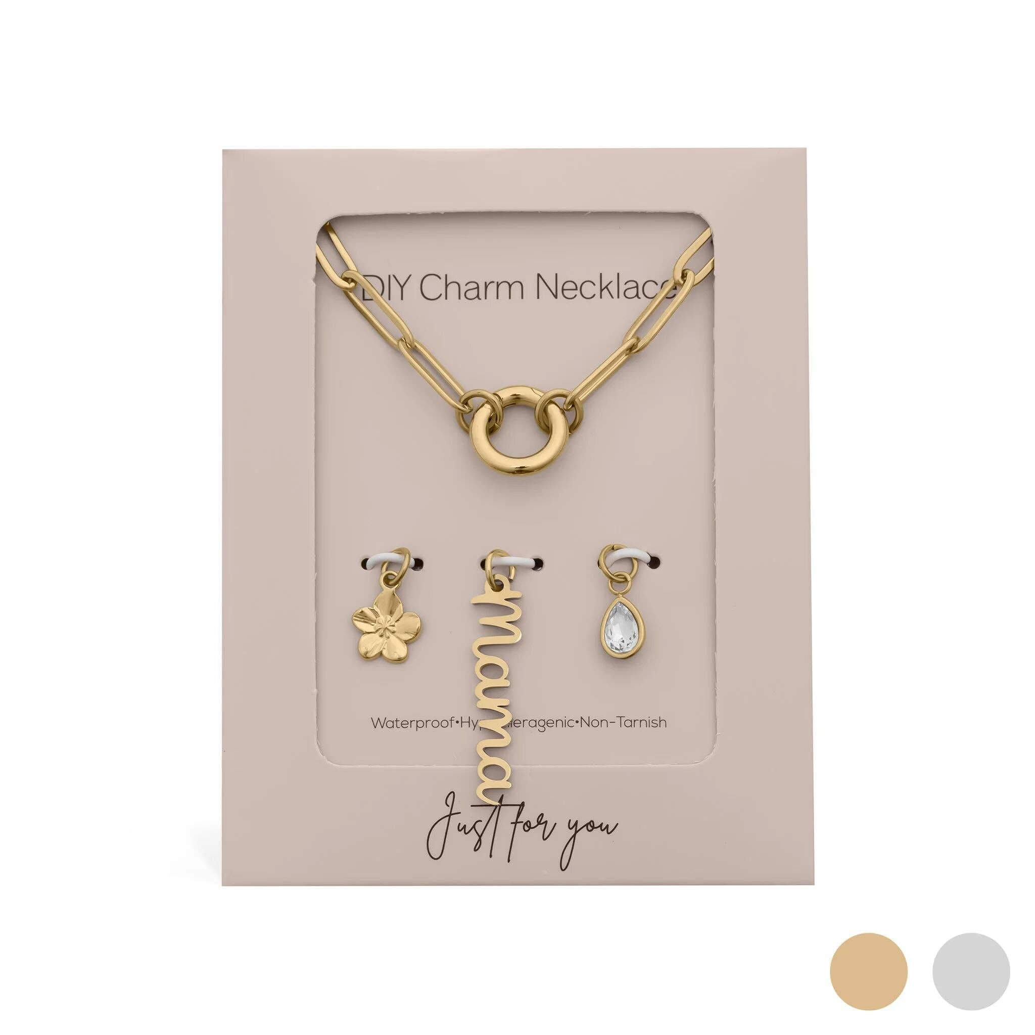 Mama Charm Holder Necklace Gift Set | 18K Gold Stainless Steel