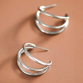 In Three's Hoop Earrings | Silver Tarnish-Resistant Waterproof Stainless Steel