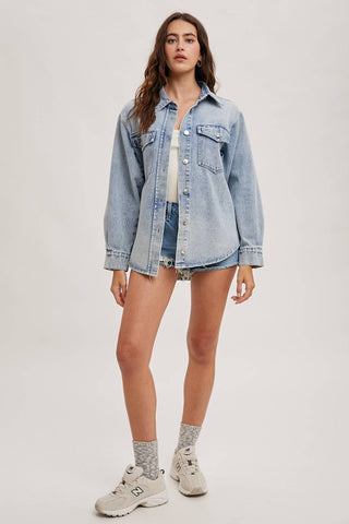 Westlyn Washed Denim Button Down Shacket | Light Wash