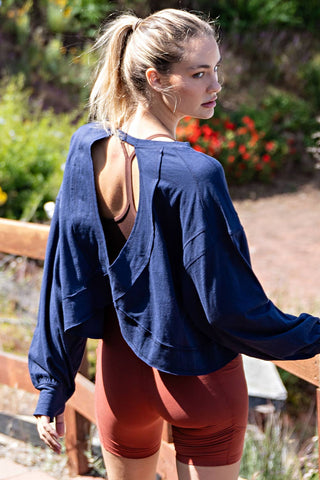 Cotton Slub Open Back Long Sleeve Top | White