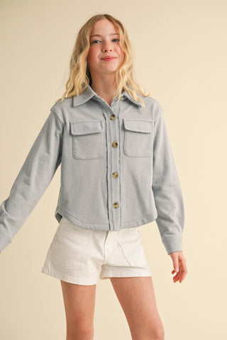 Del Double Pocket Cropped Soft Shacket | Tween 7-14