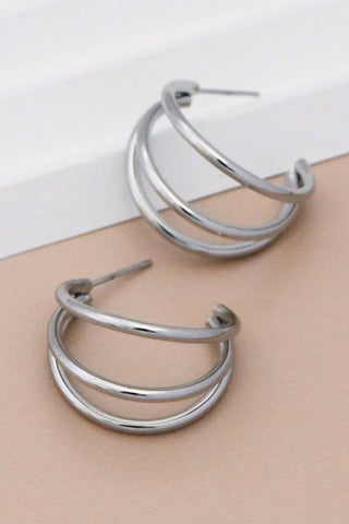 In Three's Hoop Earrings | Silver Tarnish-Resistant Waterproof Stainless Steel