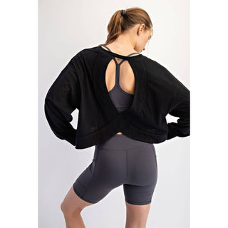 Cotton Slub Open Back Long Sleeve Top | White