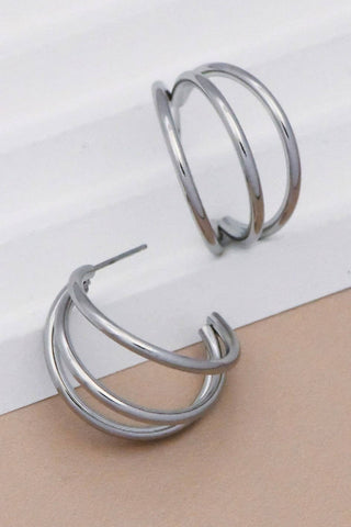 In Three's Hoop Earrings | Silver Tarnish-Resistant Waterproof Stainless Steel