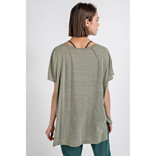 Tri Blend U Neckline Short Sleeve Tunic Top | Multiple Colors