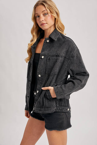 Darby Denim Button Down Oversized Jacket | Black Wash