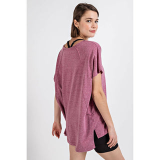 Tri Blend U Neckline Short Sleeve Tunic Top | Multiple Colors