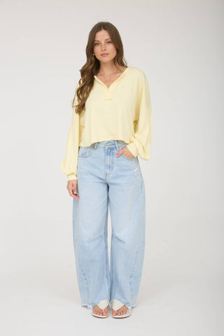 Kara Split Neck Cropped Knit Top | Oatmeal