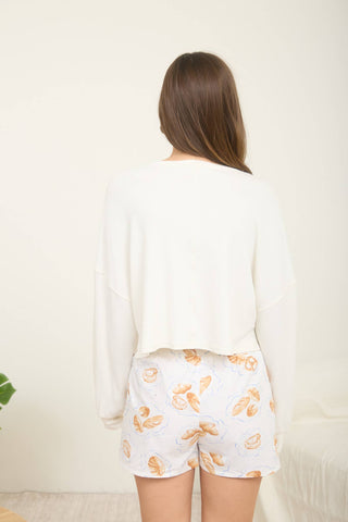 Kara Split Neck Cropped Knit Top | Oatmeal