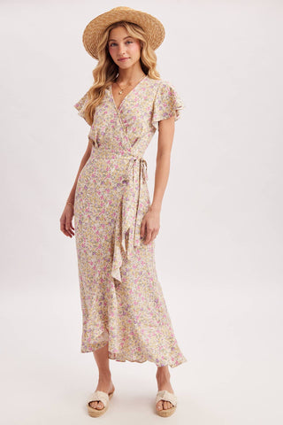 Cassie Floral Print Ruffled Hem Wrap Maxi Dress | Navy