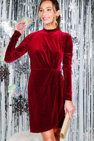 Molly Mock Neck Velvet Mini Dress | Brown