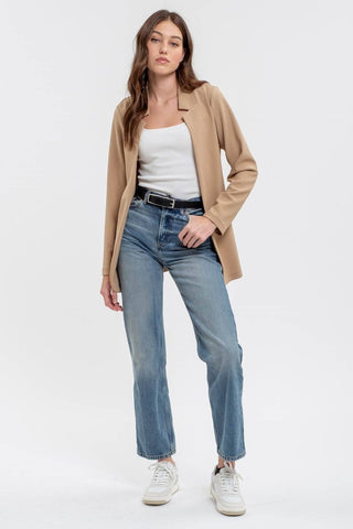 Nelly Notched Collar Long Line Blazer | Khaki