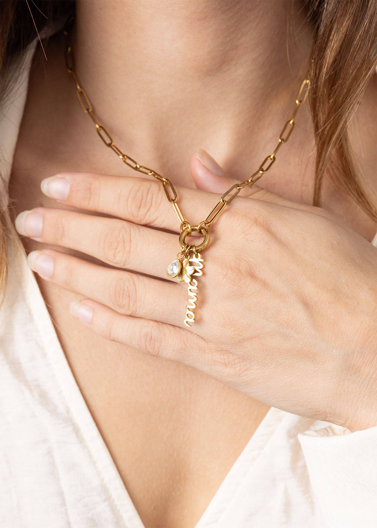 Mama Charm Holder Necklace Gift Set | 18K Gold Stainless Steel