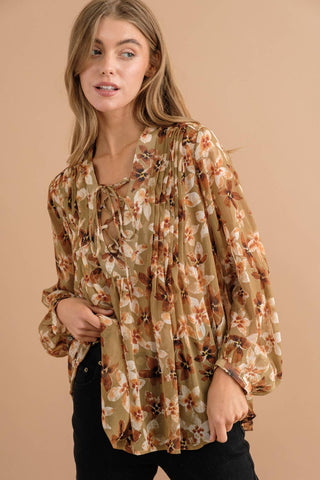 Hannah Floral Chiffon Blouse | Olive