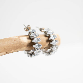 Marquis CZ Stone Hoop Earrings | 18K Gold PVD + Stainless Steel