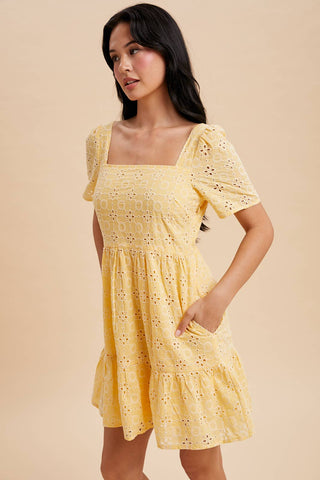 Ellie Eyelet Embroidered Shift Mini Dress | Blue Aura