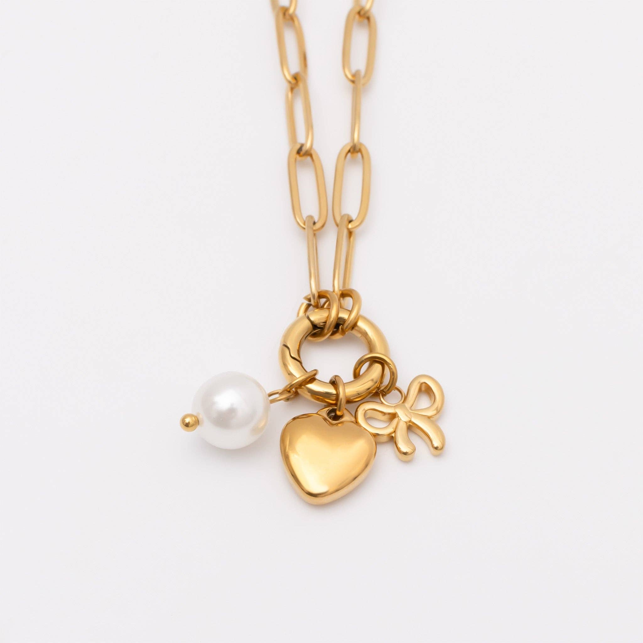 Bow Charm Holder Necklace Gift Set | 18K Gold Stainless Steel