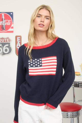 American Flag Knit Drop Shoulder Sweater