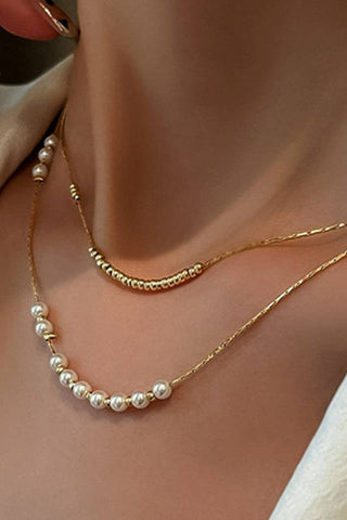 Multi Layered Pearl Chain Necklace | 18K Gold Plated Waterproof Stainless Steel