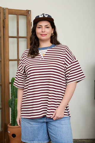 Peyton Plus Size Stripe Colorblock Tee
