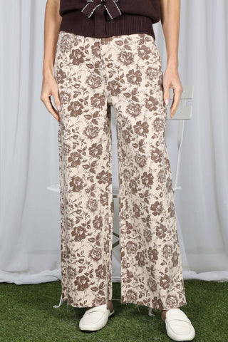 Penelope High Waist Floral Jeans | Brown + Cream