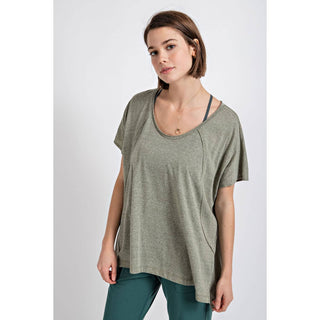 Tri Blend U Neckline Short Sleeve Tunic Top | Multiple Colors