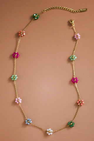 Multi-Colored Floral Beaded Necklace | 18K Gold Plated Waterproof Stainless Steel