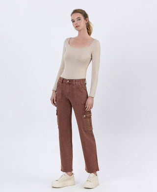 Vervet High Rise Patch Pocket Cargo Straight Jeans | Red Brick