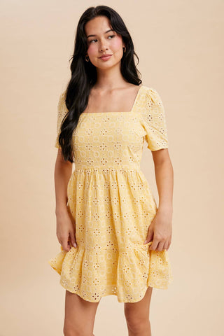 Ellie Eyelet Embroidered Shift Mini Dress | Blue Aura