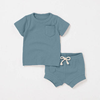 Camden Ribbed Short Set | Dusty Blue