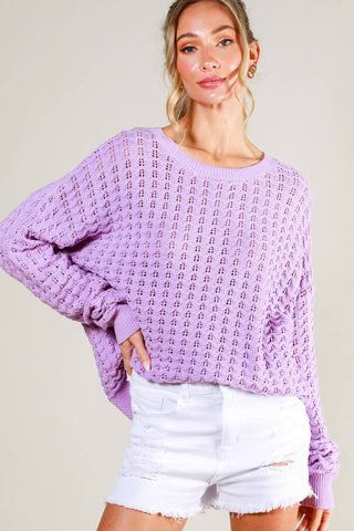 Nelly Crochet Knit Sweater | Lavender