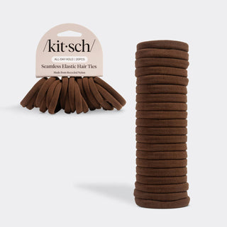 Recycled Fabric Seamless Hair Elastics 20pc Set | Chocolate