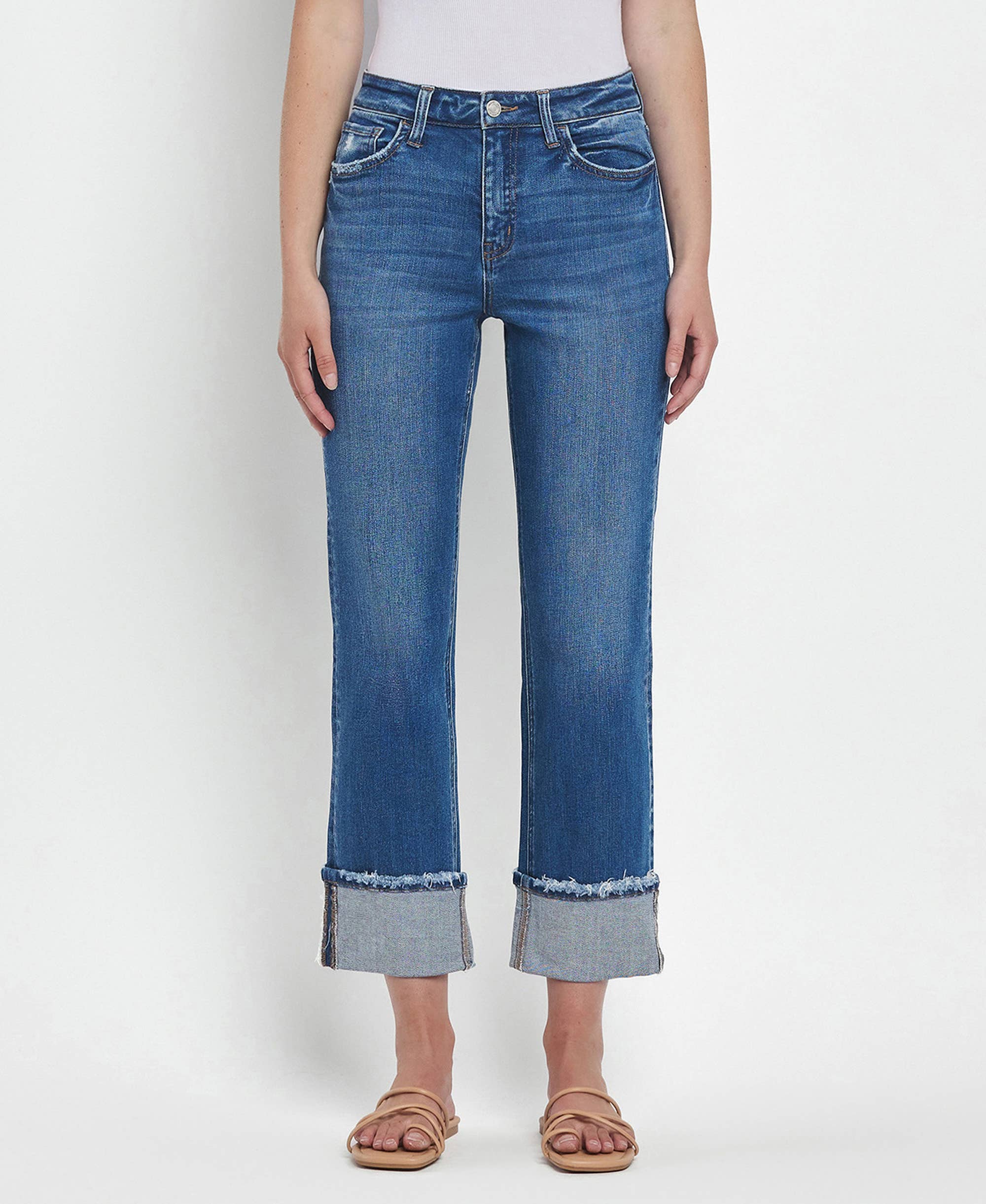 Daphne High Rise Cuffed Straight Jeans