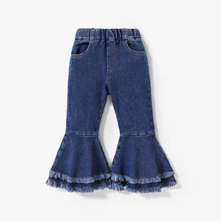 Hayley Girls Sweet Ruffle Edge Denim Jeans | Black