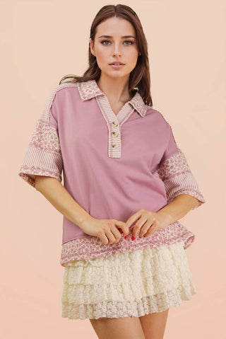 Ophelia Oversized Collared Knit Top | Mauve