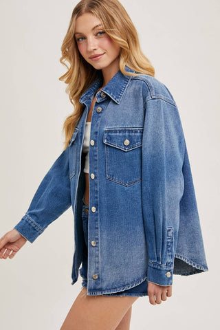 Westlyn Washed Denim Button Down Shacket | Light Wash