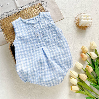 Charlie Checkered Romper | Khaki + White