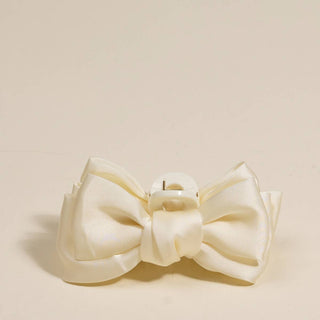 Mini Satin Bow Claw Clip | Cream