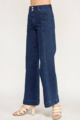 Dark Wash High Rise Stretch Wide Leg Trouser | Petra153