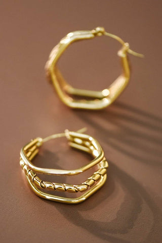 Hex Hoop Earrings | 18K Gold Plated Waterproof Stainless Steel