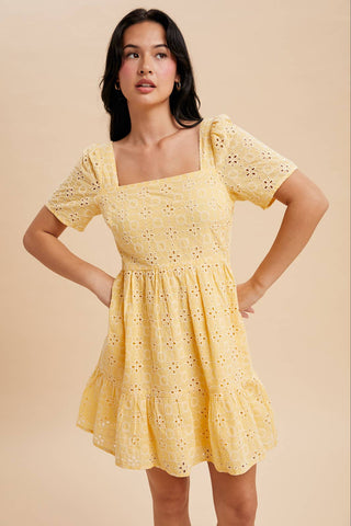 Ellie Eyelet Embroidered Shift Mini Dress | Blue Aura