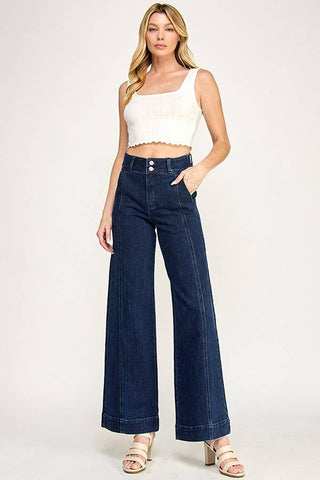 Dark Wash High Rise Stretch Wide Leg Trouser | Petra153