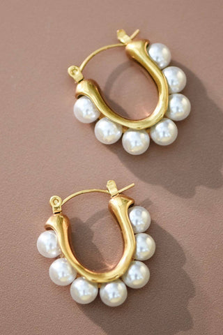 Pearl Hoop Earrings | 18K Gold Dipped Stainless Steel