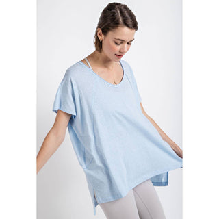 Tri Blend U Neckline Short Sleeve Tunic Top | Multiple Colors