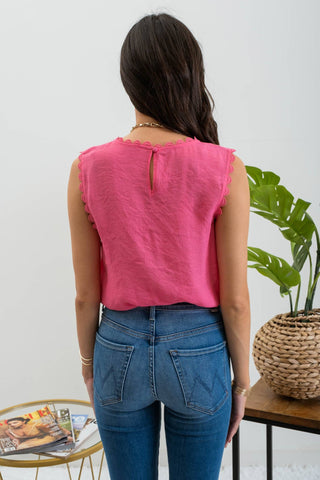Shelly Sleeveless Lace Edge Woven Top | Multiple Colors
