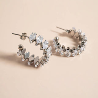 Marquis CZ Stone Hoop Earrings | 18K Gold PVD + Stainless Steel